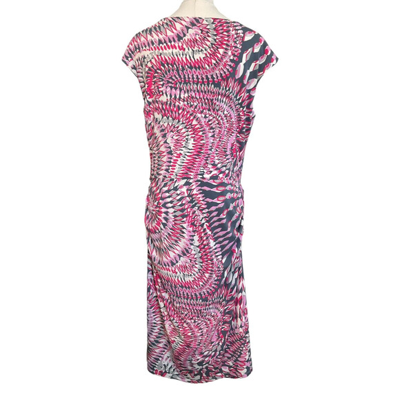 Maggy London Womens Medium Pink Gray Dress Abstract Print Draped Front - Picture 2 of 9